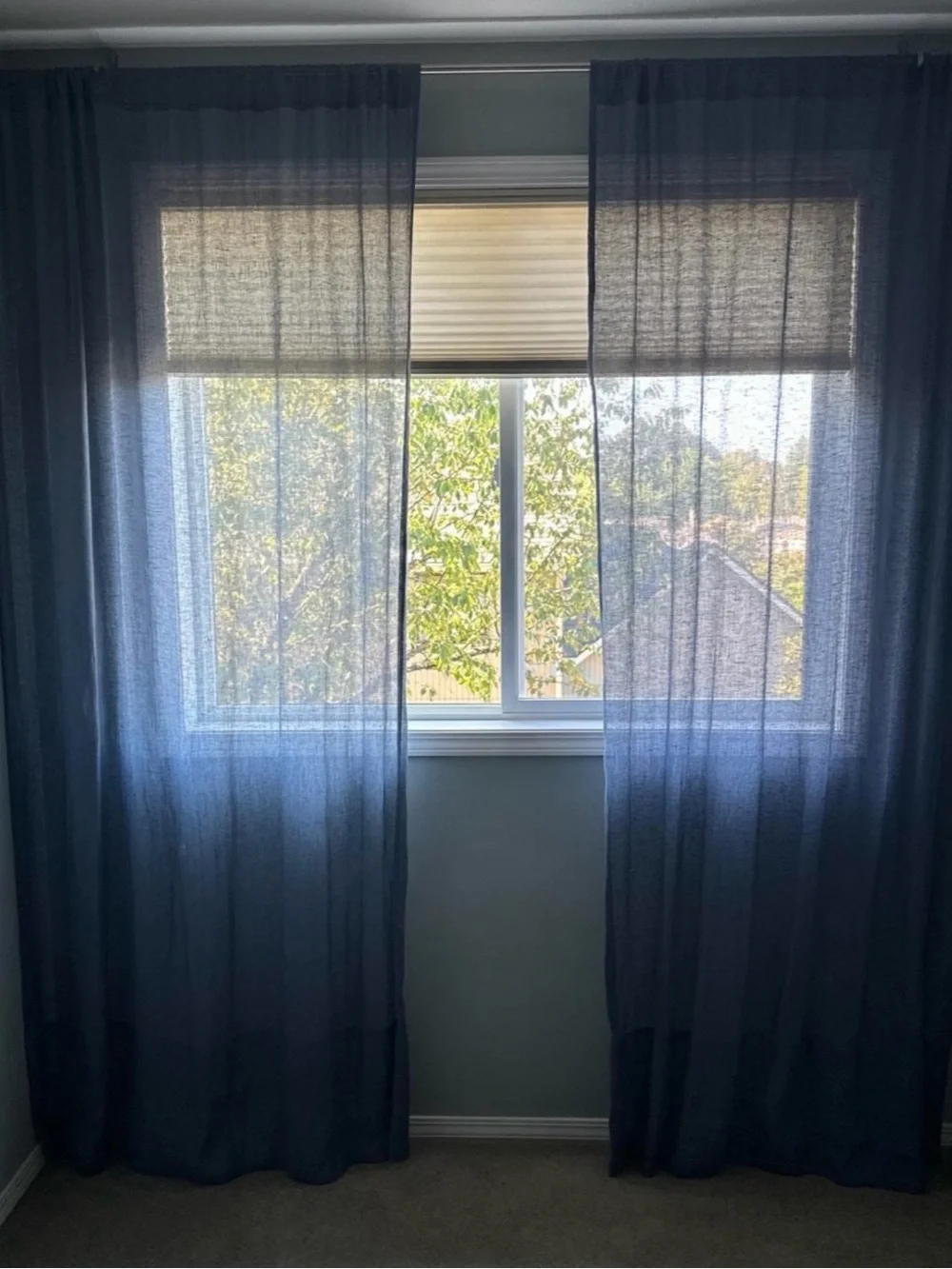Pottery Barn Blue Linen Sheer Curtains 92” Long Rod Pocket Panels
